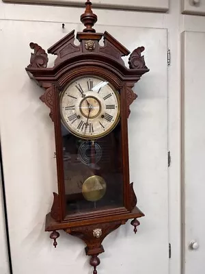 C1880 WATERBURY WALNUT REGULATOR WALL CLOCK 8 DAY EXQUISITE RARE RUNS STRONG • $645