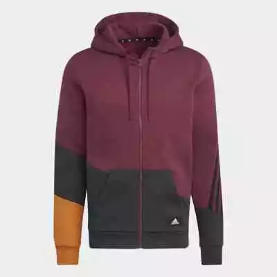 Adidas Colorblock Fleece Sweatshirt Hoodie Bordeaux Burgundy Maroon Black H39775 • $39.77