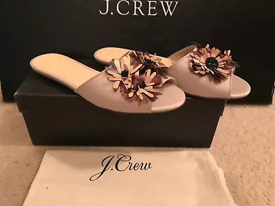 J.crew Satin Slides With Floral Embellishments Size 8m Warm Sandstone G8895 • $82.49