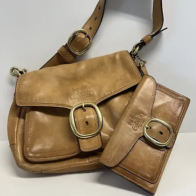 Coach Bleecker Purse Set Wallet Flap Satchel Shoulder Bag Tan Leather 11768 VTG • $99.98