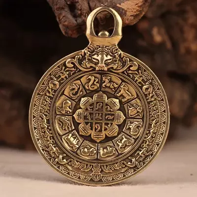 Mantra Coin Mandala Brass Tibetan Pendant Chakra Thai Buddha Amulet • $29