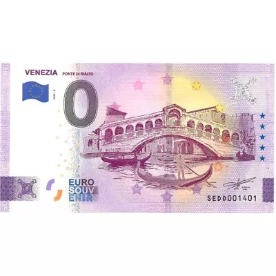 €0 Zero Euro Souvenir Note Italy 2023 - Venice Rialto Bridge • £3.16