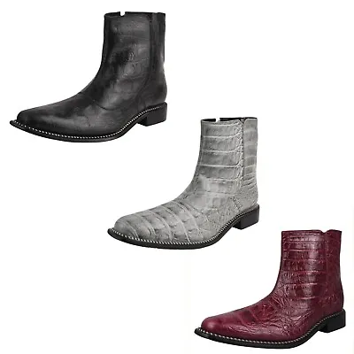 LIBERTYZENO Mens CROCO Hornback Print Country Cowboy Finest Leather Ankle Boots • $79.99