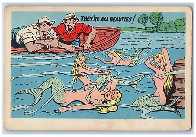 C1950's Mermaid Fishing Greetings From Myer's Cave Lodge Cloyne Canada Postcard • $14.98