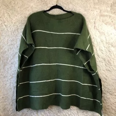 Justin & Taylor Womens Poncho Sweater Green White Stripe One Size New • $13.92