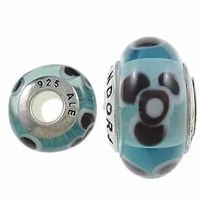 $23.19 • Buy Panda Design On Murano Style Glass Bead Solid 925 Sterling Silver Core