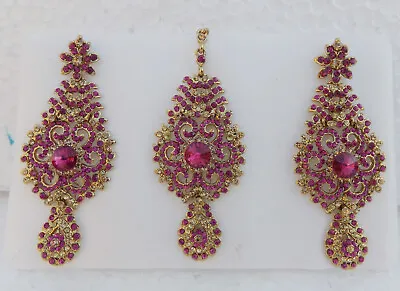 Indian Bollywood Antic Gold Finish Kundan Earring Mang Tikka Jewelry Set Women • $17.72
