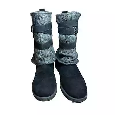 MUK LUKS Nikita Black And Gray Mid Calf Pull On Boots Size 11 EUC • $35.89