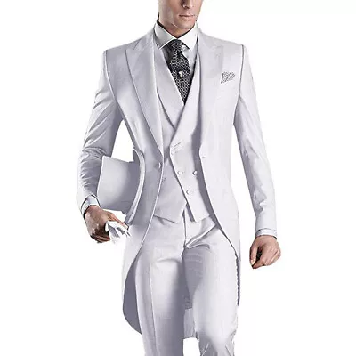 White Morning Suits Class Handsome Tailcoat 3Pieces Groom Tuxedos Groomsman Suit • $80.08