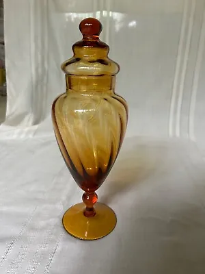 $19 • Buy Vintage Italian Empoli Gold Colored Pedestal Glass Apothecary Jar 12 1/2” Tall