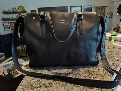 Margot Fine Leather Convertible Tote Work Bag Black  • $20