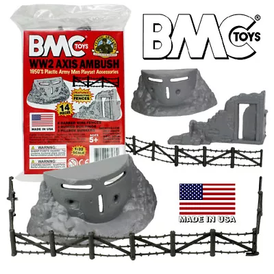 Marx BMC Reissue 1/32 WWII Pillbox + Destroyed Building X 3 + Barbwire Fence X 8 • $15.80