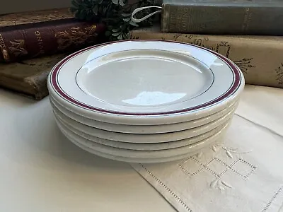 6 John Maddock & Sons Dulin Martin Vitrified Plates Burgundy Red & Green Rim 7  • $12