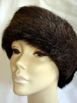 Vintage Lined Real Fur Headband Brown With Black Inset • $24.99
