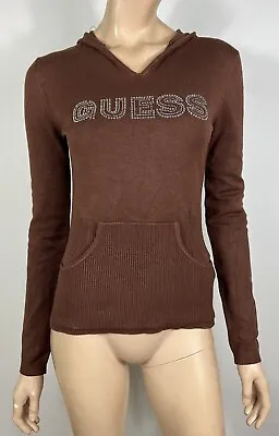 Vintage Guess Embellished Brown Knit Hooded Top - Size Medium • $25