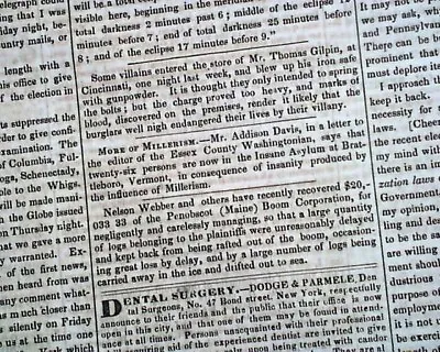 William Millerites Insane Asylum MILLERISM Samuel Morse Telegraph 1844 Newspaper • $87
