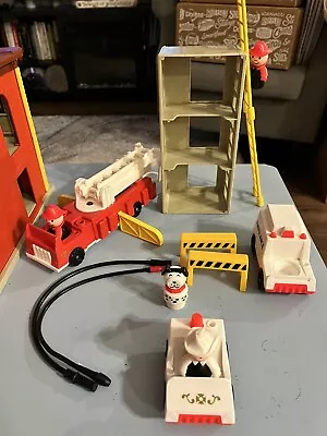 Fisher Price  Vintage Firehouse  COMPLETE  SET  With Box & BONUS EXTRAS! • $85