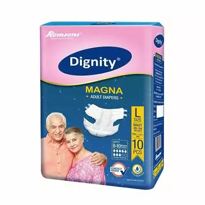 Romsons DIGNITY Magna Adult Diaper 10 Pcs Unisex Waist Size FREE SHIP • $61.19