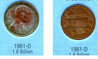 1961 D Red Lincoln Memorial AMERICAN PENNY 1 CENT US U.S AMERICA ONE COIN #4755 • $3.50