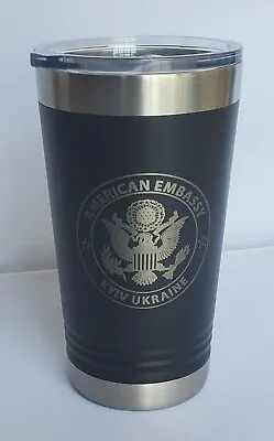 US American Embassy DOS Dept Of State Black Pint Tumbler With Slider Lid • $29.99