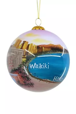 Hawaiian Christmas Ornament - Hand Painted Glass W Box - Waikiki Sunset Ocean • $16.26