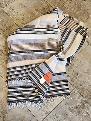 Missoni Home Wool Fringe Striped Throw Blanket Neutral Tan Gray 68  X 50  • $228