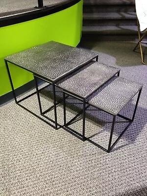 New! Set Of 3 Metal Nesting Tables. Nickel Antique Finish. Black Metal Frame.  • $11