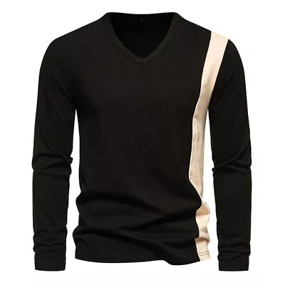 Men's Casual Long Sleeve T-Shirt Classic Slim V-neck Shirts • $27.26