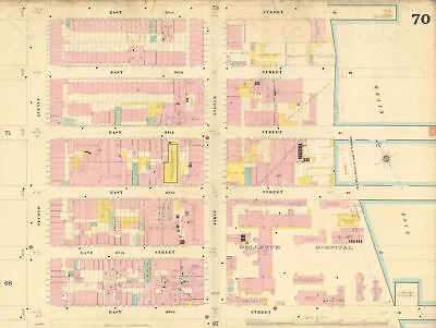 Sanborn NYC #70 Manhattan Midtown East Kips Bay Murray Hill Bellevue 1899 Map • £150