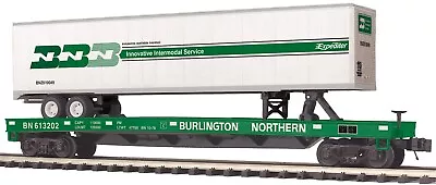 Mth 20-95641 Burlington Northern Flat Car With 48' Trailers O Ga 3 Rai Rd#613242 • $76.95