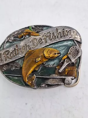 Men's  I'd Rather Be Fishing  Belt Buckle Fly Angler Siskiyou Metal Enamal Fish • $24.98