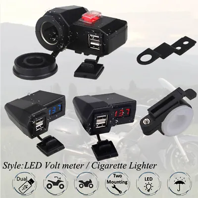 Motorcycle Dual USB Power Ports Mirror Handlebar Mount Lighter Charger W/Switch • $18.99