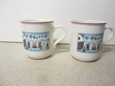 LOT OF 2 Villeroy & Boch NAIF Christmas Tree Bonfire Design Luxembourg Mug Cup • $18.75