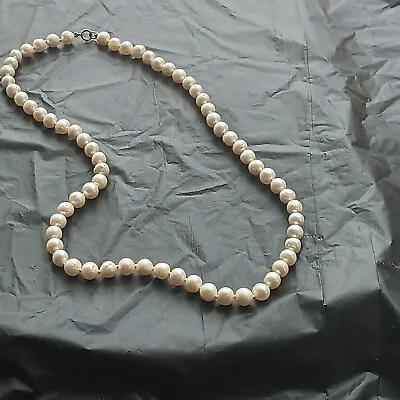 Vintage Genuine Pearl Necklace Sterling Clasp 18  Long 6mm Pearls Timeless Class • $43