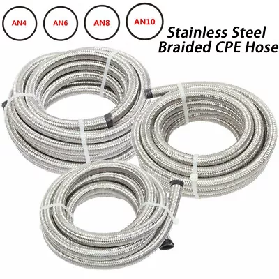 4AN/6AN/8AN/10AN/12AN Fuel/Oil/Gas Hose Line Stainless Steel Braided Silver -AN • $21.99