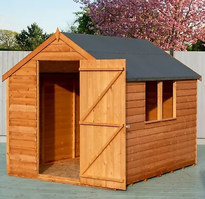 8x6 WOODEN GARDEN SHED APEX ROOF FLOOR DOOR WINDOW WOOD TOOL BIKE STORE 8ft 6ft • £419.94