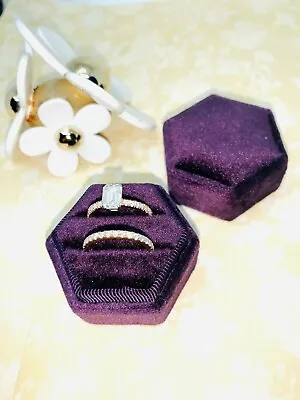  Velvet Ring Box Deep Purple Color Double Slot Hexagon Shape • $12.95