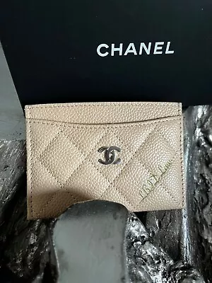 CHANEL Beige Caviar Classic Flat Card Holder Mini Wallet Card Case Claire NWT • $775