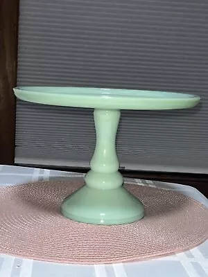 Vintage Green Jade Jadeite Glass Pedestal Cake Stand Cupcake Dessert  10 1/4  • $59.99