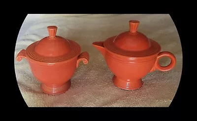 Vintage Fiestaware Red Sugar Bowl And Creamer With Lids • $40