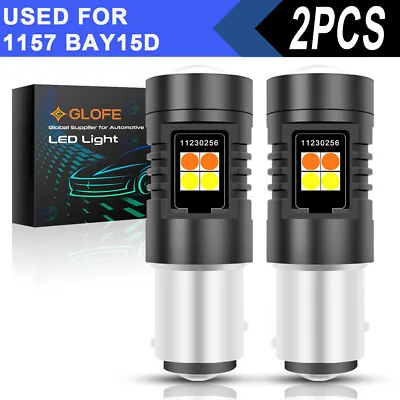 2x GLOFE 1157 BAY15D LED Front Turn Signal Light Bulbs Amber3000K&white 16SMD • $23.54