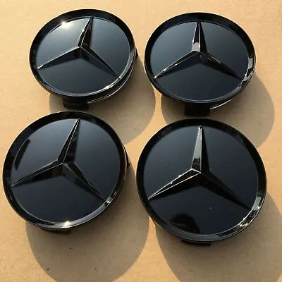 4X Wheel Center Caps 75mm Glossy Black Rim Emblem Hubcap Cover For Mercedes Benz • $13.29