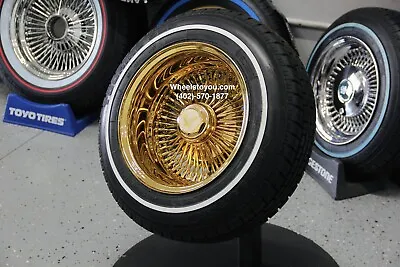 13x7  100 Spoke All Gold Reverse Deep Dish Wire Wheels Whitewall Tires New Set 4 • $2750