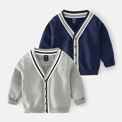 $18.95 • Buy V-Neck Cardigan For Boys Sweaters Autumn Outerwear Long Sleeve Kids Coats 2-6Yrs