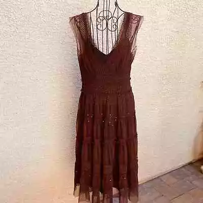 Max Studio Sleeveless V Neck Slip Dress Brown RN#58822 • $17.10