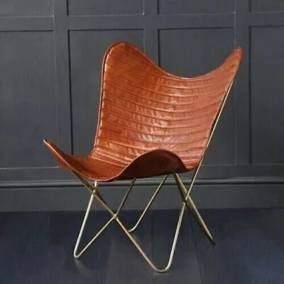 Genuine Leather Padded Antique Butterfly Office Chair Living Room Chair • $269.75