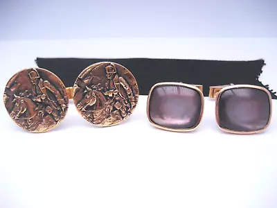 Vintage Mid Century 10K Gold GF Emboss Art & MOP Opal Pearl Cufflinks Buttons • $195