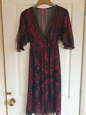 ZANDRA RHODES Sexy Black & Pink Print - Chiffon Dress - Size 8 - RARE • $37.30