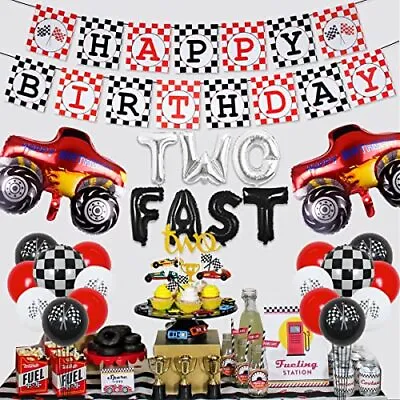 Meuparty Cars 2Nd Birthday Party Decorations Two Fast Racing Car Birthday Par • £13.79