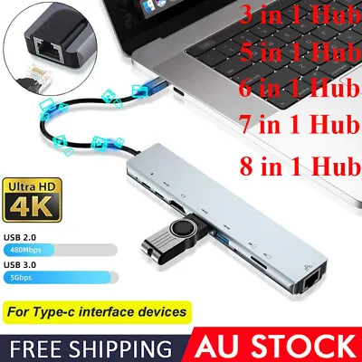 $11.99 • Buy 3/5/6/7/8-in-1 Type C HUB USB 3.0 HDMI RJ45 Micro SD TF PD 100W Charging Adapter